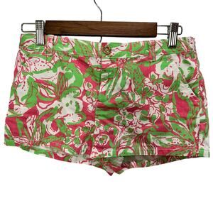 Lilly Pulitzer Girls Callahan Shorts Size 14 Pink Floral Cotton Low Rise Pockets